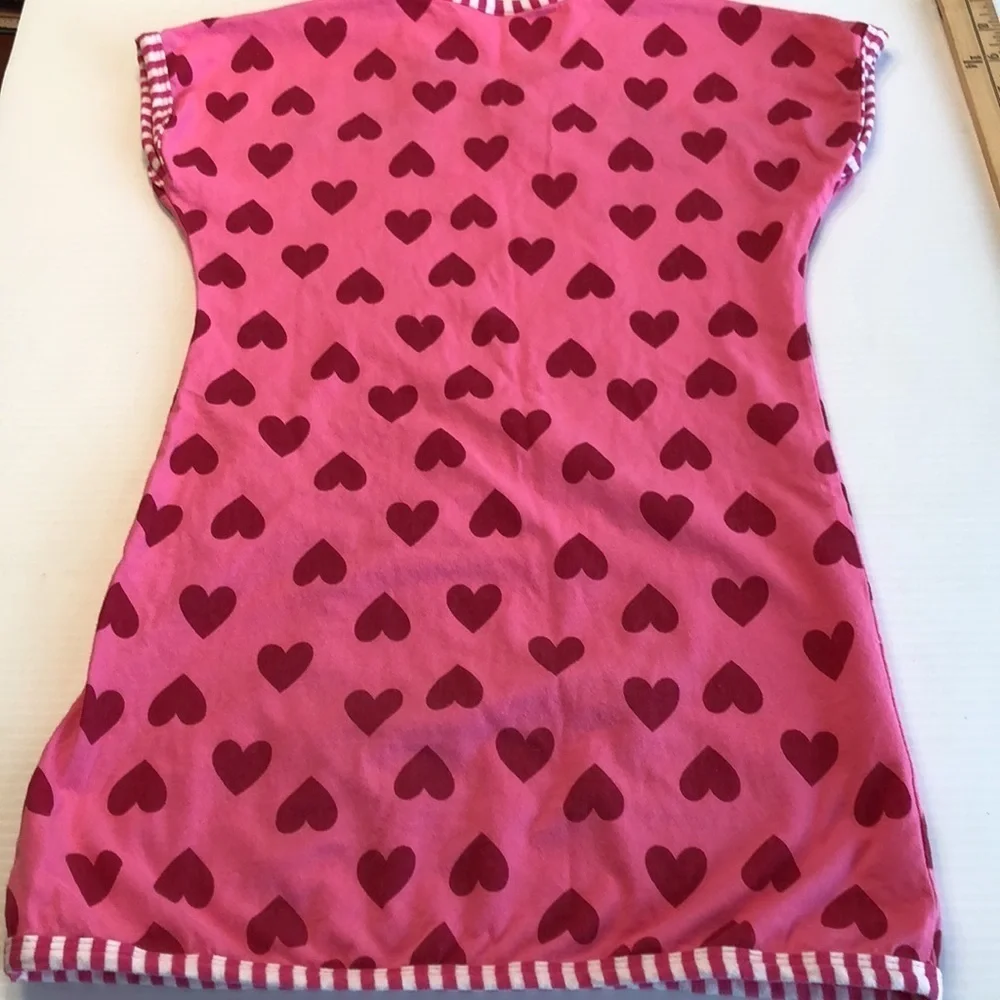 Pink Cotton Short Sleeve Dress Red Hearts Candy Stripe Accent Little Girl's 4/5